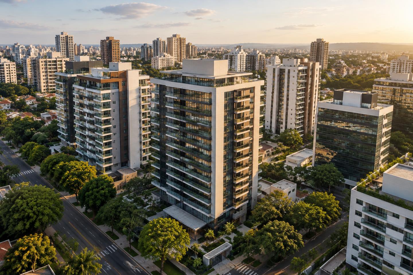 Prédios residenciais e comerciais modernos